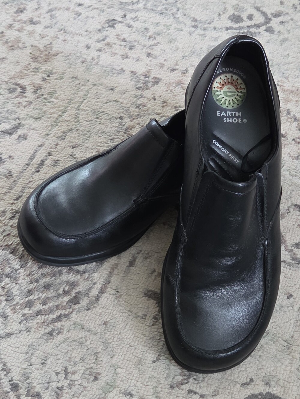 Earth Spirit Women’s Black Leather Slip-On Comfort Shoes Gelron Cushion Size 9.5